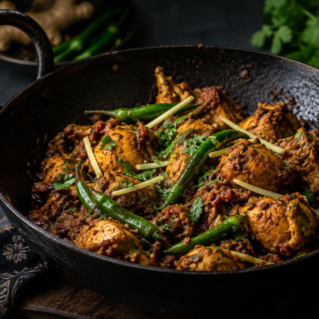 Chicken karahi with green chillies